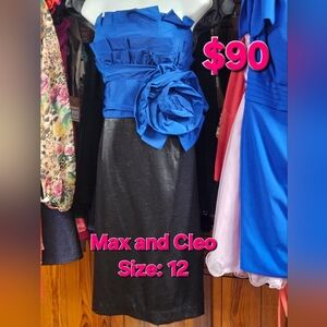 Max & Cleo Blue and Black Strapless Dress